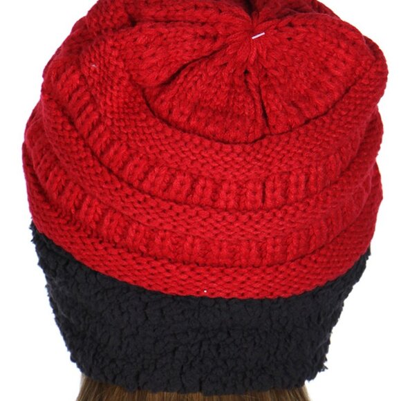 HEIMISH USA Beanie Fall Winter Sherpa Fleece Cap Cozy Cuff Knit 2/Tone Hat - Picture 3 of 5